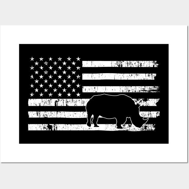 American Flag Rhino USA Conservation TShirt - Rhinoceros - Posters